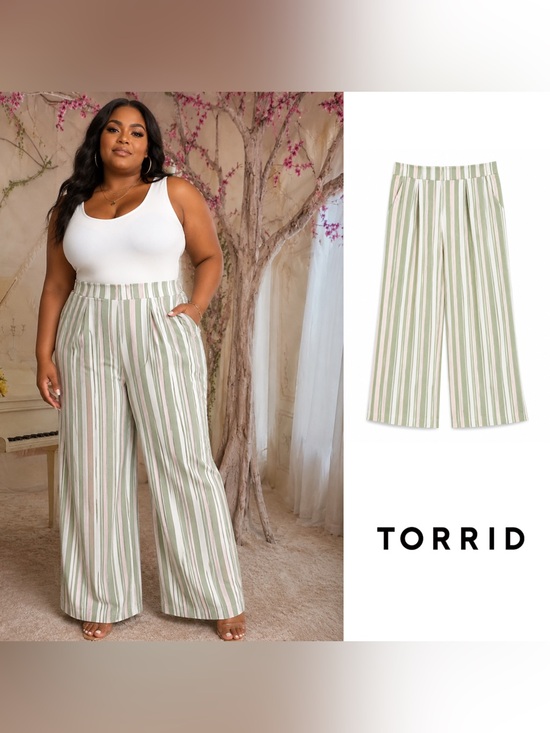 torrid Pants - NEW Torrid Sage & Cream Vertical-Stripe Wide Leg Pants